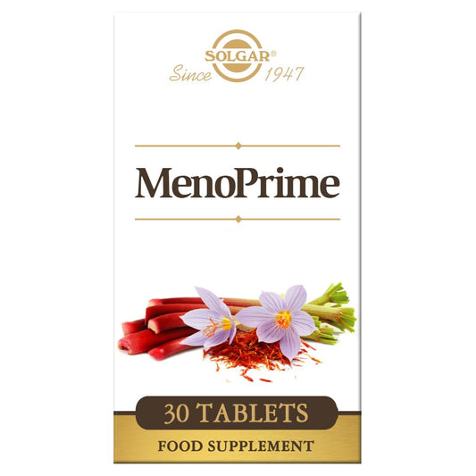 Solgar Menoprime, Women, Menopause, With Saffron and Rhubarb Extract, 30 Capsules 200 g, White