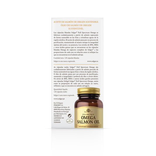 SOLGAR - Full Spectrum Omega - Aceite de Salmón Salvaje de Alaska - Omega 3, 5, 6, 7, 9, Vitamina D3 y Astaxantina - Apoyo Cardíaco, Cerebral, Visual e Inmunitario - 120 Cápsulas Blandas