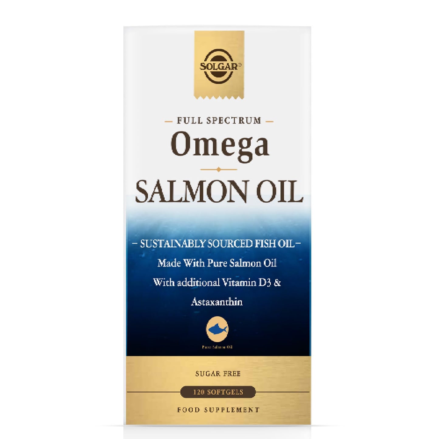SOLGAR - Full Spectrum Omega - Aceite de Salmón Salvaje de Alaska - Omega 3, 5, 6, 7, 9, Vitamina D3 y Astaxantina - Apoyo Cardíaco, Cerebral, Visual e Inmunitario - 120 Cápsulas Blandas