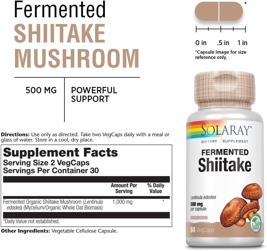 Solaray Shitake 500mg | Hongos | Organically Grown Fermented Mushroom | 60 VegCaps