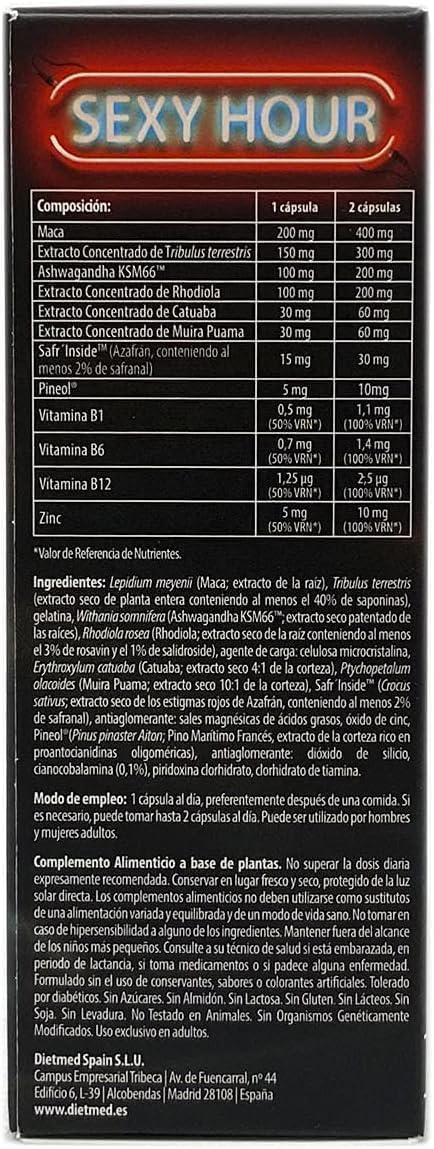 Dietmed | Sexy Hour - 30 Capsules | With Maca, Pineol (Pinus pinaster Aiton) and Tribulus Terrestris | 1 a day