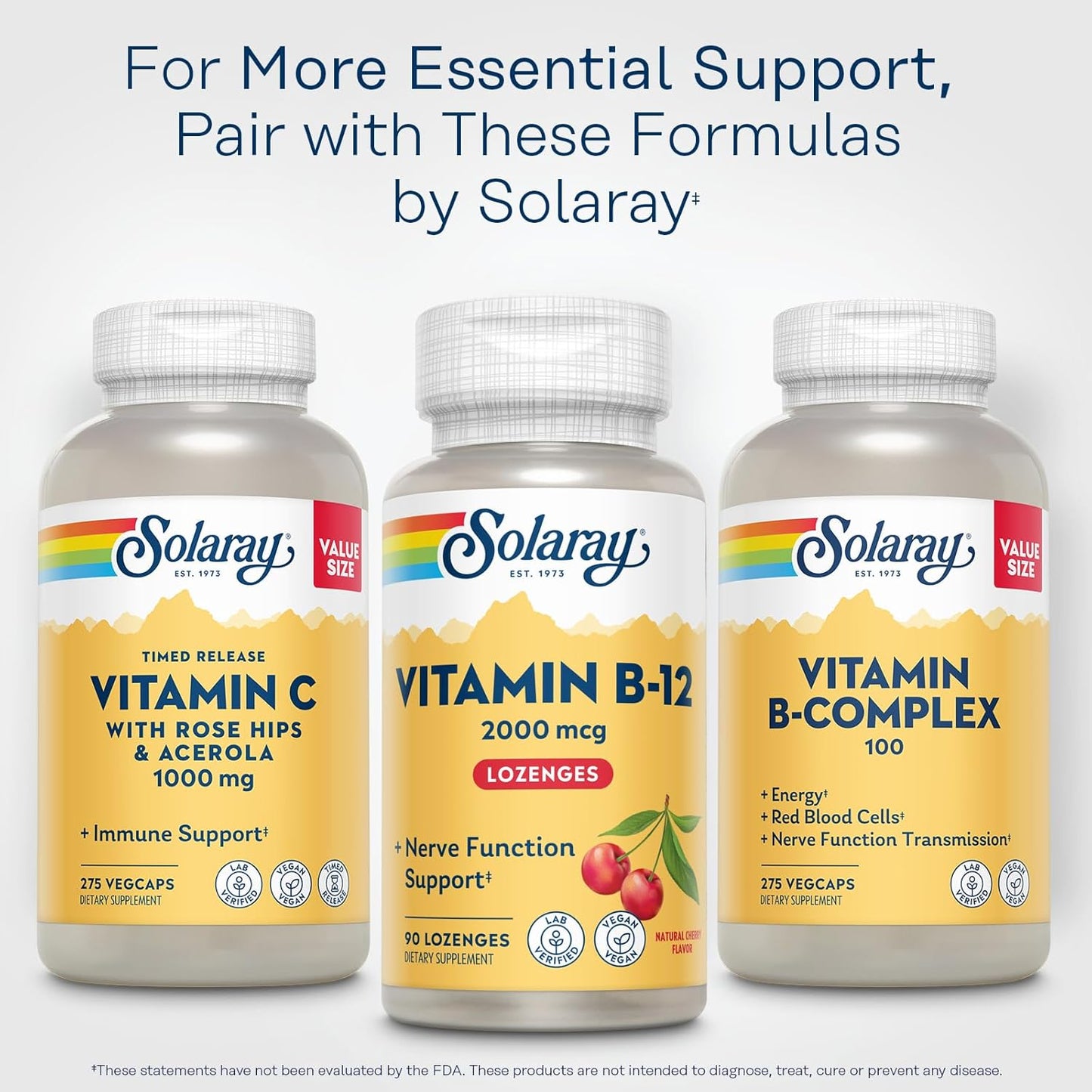 SOLARAY Vitamin B-12 2000mcg | Sugar Free Natural Cherry Flavor | Healthy Energy & Red Blood Cell Support | Gluten Free | Vegan Friendly | 90 Lozenges