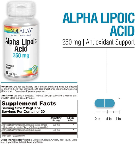 Solaray Alpha Lipoic Acid 250mg | Alpha Lipoic Acid | 60 VegCaps