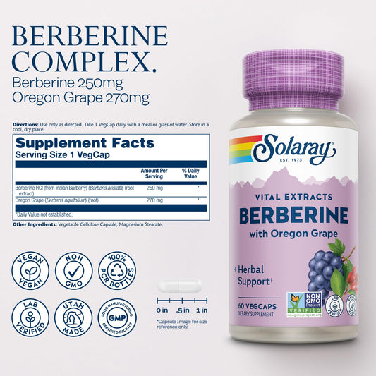 Solaray, Berberine root extract ( extracto de raíz de agracejo ), 60 cápsulas veganas