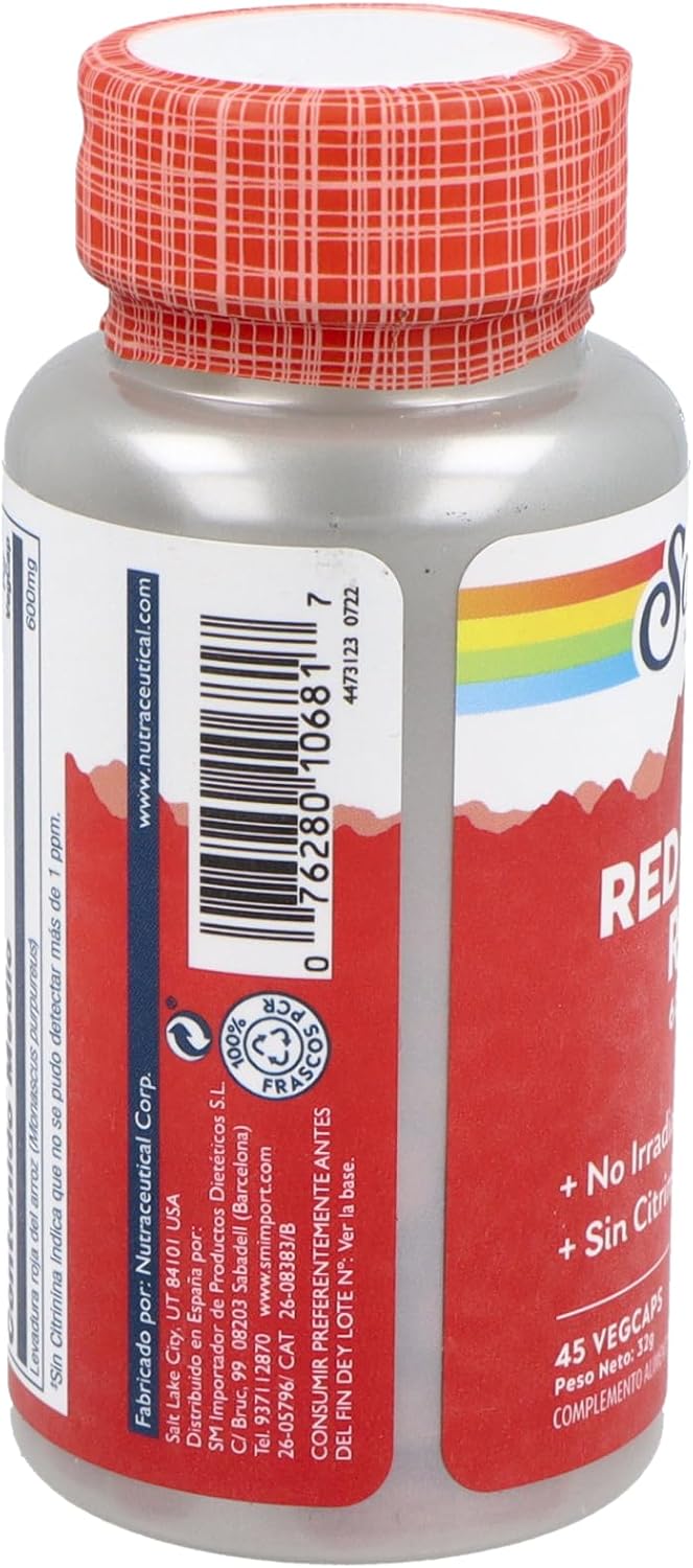 SOLARAY® Arroz de Levadura Roja - 45 Cápsulas Vegetarianas - Fórmula Cardiovascular a Base de Monascus Purpureus - Sin Gluten - Apto para Veganos