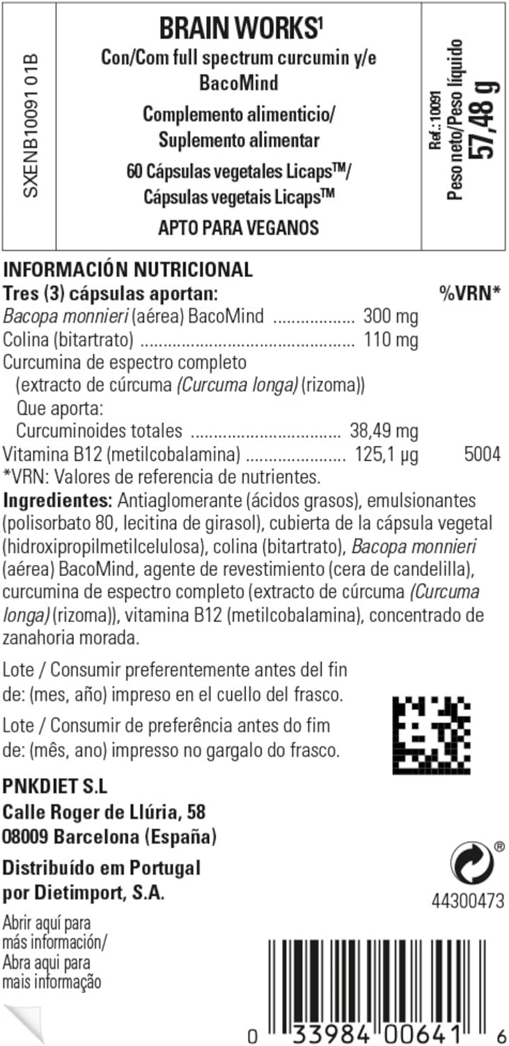Solgar Solgar | Brain Works with Full Spectrum Curcumin and BacoMind - 60 Vegetable Capsules Licaps 200g