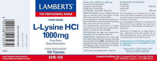 Lamberts L Lysine Hci 1000mg - 120 Tablets