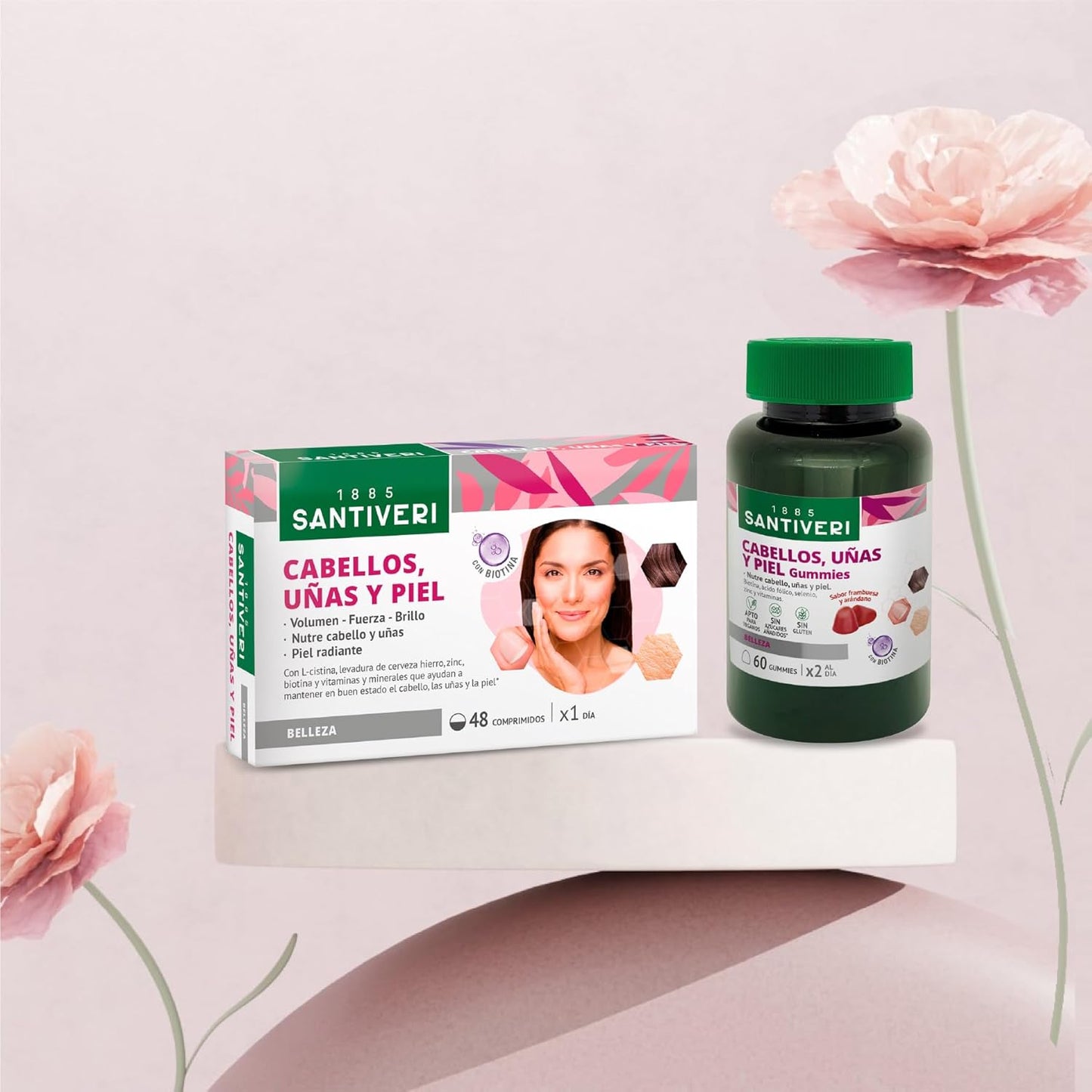 SANTIVERI - Hair, Nails and Skin, Food Supplement Based on L-Cystine, Beer Yeast, Biotin and Vitamins, which contribute to Maintain the Condition of Hair, Nails and Skin - 48 Tablets