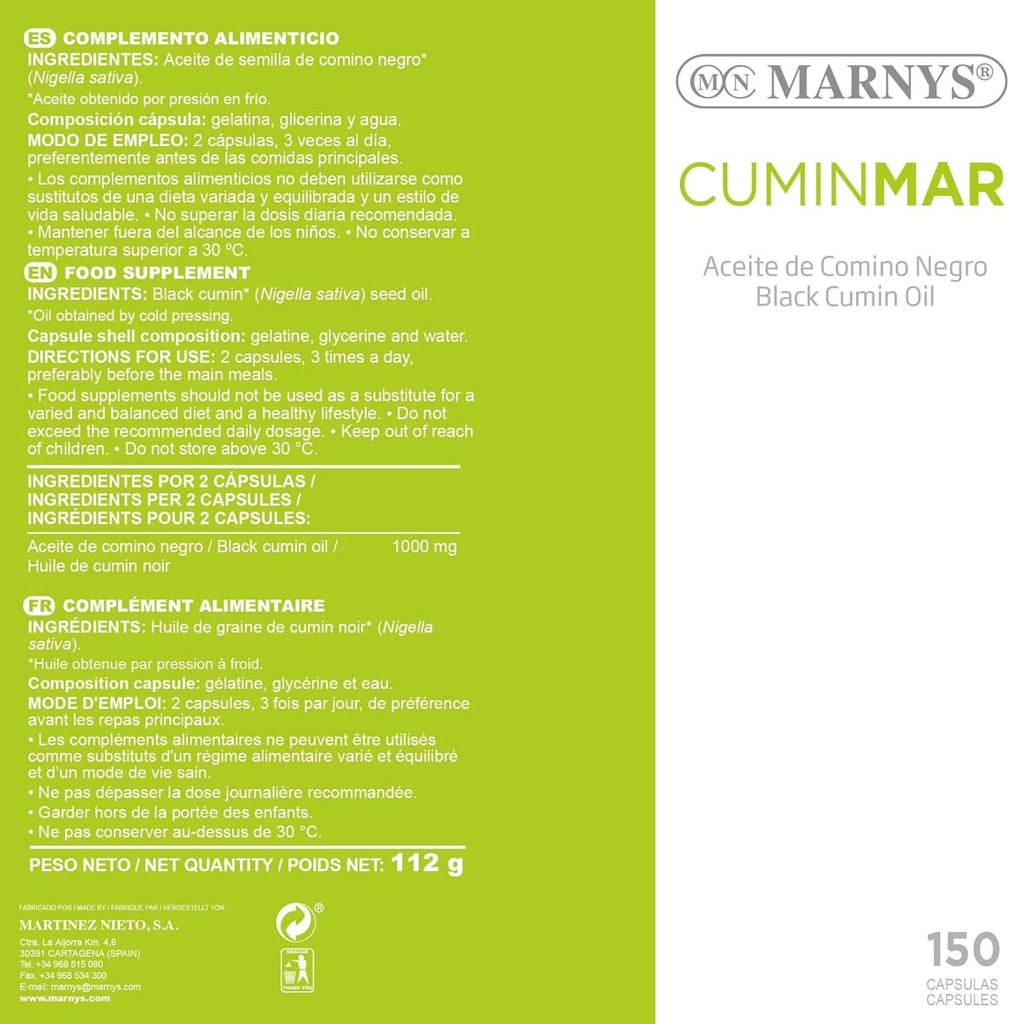 Marny's Cuminmar Black Cumin Oil Spring Respiratory Discomfort, 50 Capsules