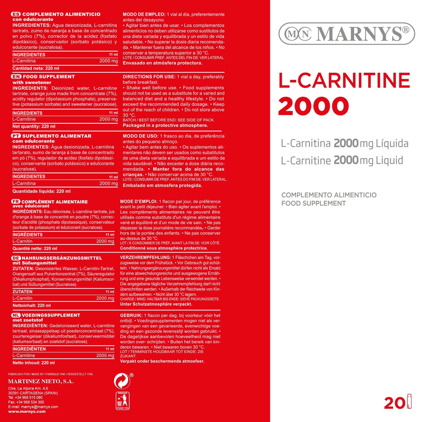 MARNYS L-Carnitina Líquida 2000mg 20 Viales