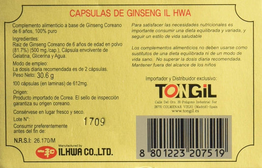 TONG-IL - Il Hwa, Korean Ginseng, 500 mg x 50 Capsules (Pack of 2)