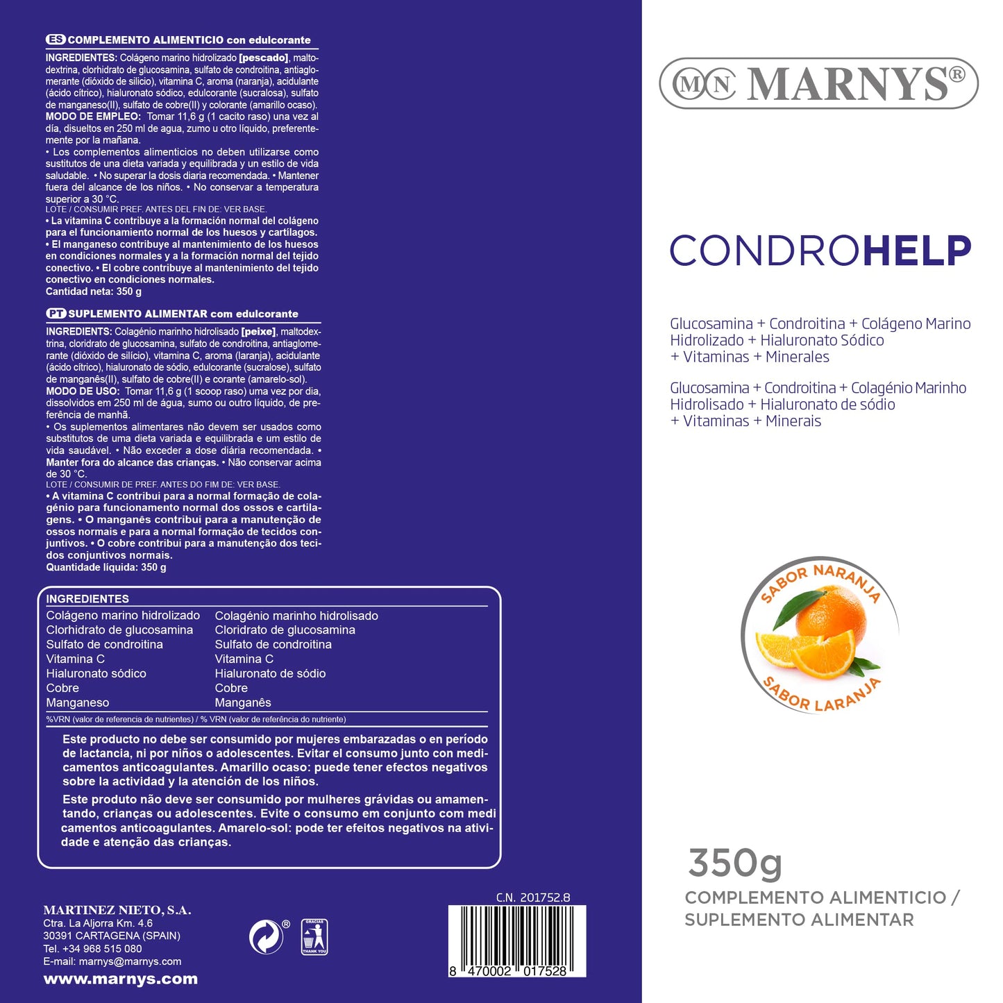 Marny's Condrohelp, Sabor Naranja 350 Gramos
