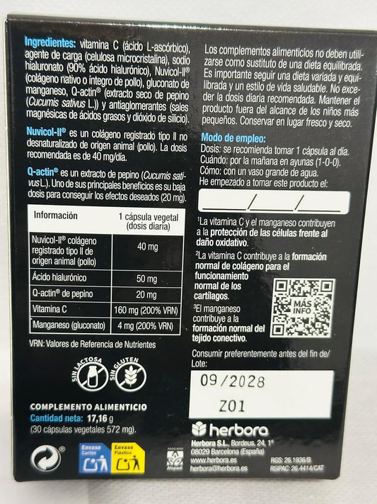 Herbora - Artíoptim Colágeno Tipo II - 30 Cápsulas - Ácido Hialurónico | Vitamina C | Mangaeso
