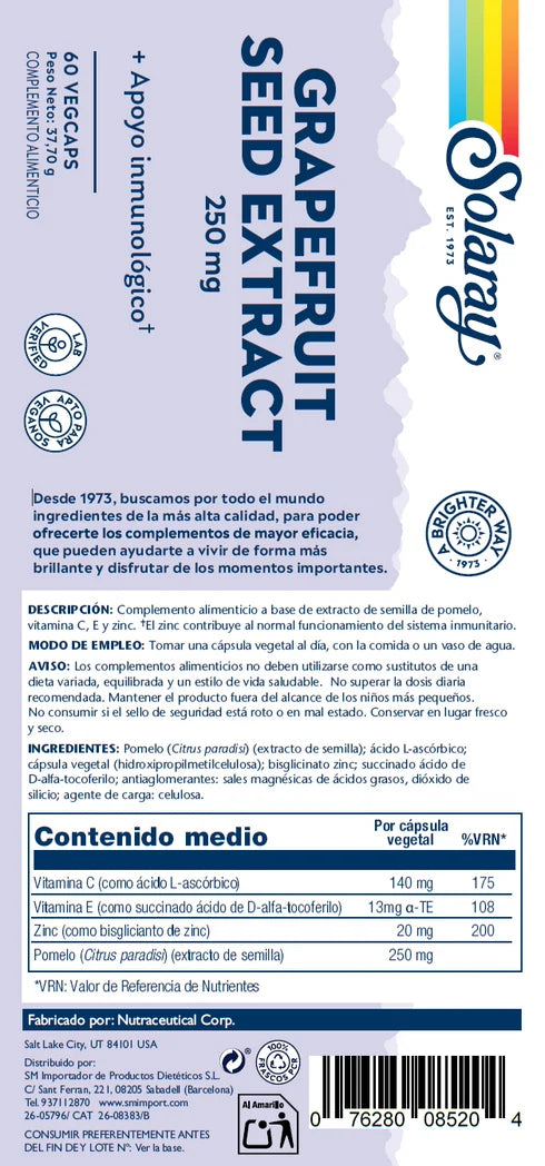 Extracto de Semillas de Pomelo 250 mg Solaray