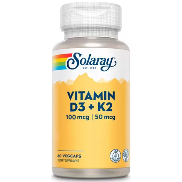 Solaray Vitamina D3 4000 UI + K2 MK7 50 mcg 60 Cápsulas Vegetales