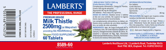 Cardo Mariano 2500mg Lamberts - Etiqueta e información nutricional