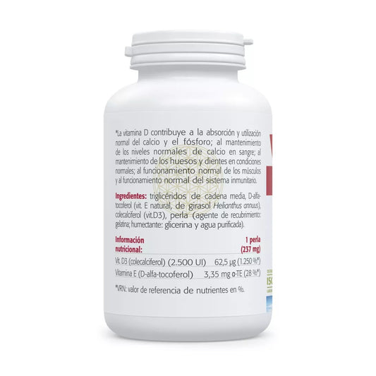 Vitamina D3 2.500 UI Sura Vitasan - panel de ingredientes e informacion nutricional