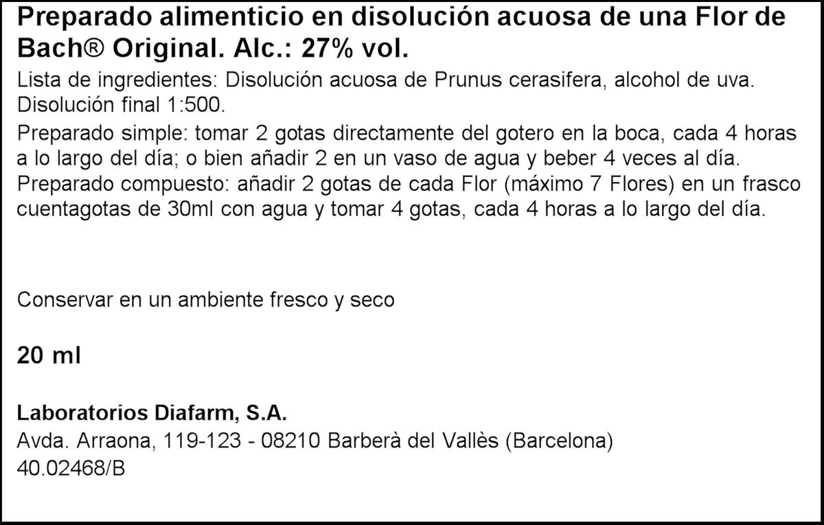 Flores de Bach Cherry Plum 20 ml