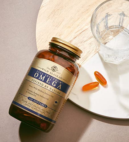 SOLGAR - Full Spectrum Omega - Wild Alaskan Salmon Oil - Omega 3, 5, 6, 7, 9, Vitamin D3 and Astaxanthin - Cardiac, Brain, Visual and Immune Support - 120 Softgels