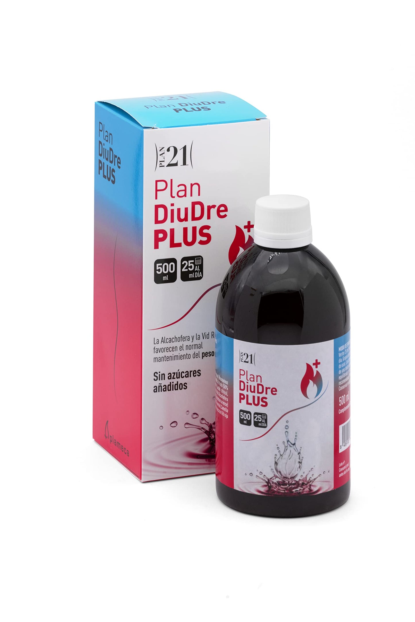 PLAMECA - Plan 21 DiuDre Plus, with Green Coffee, Green Tea, L-Carnitine and Chrome, Body Weight Control, Helps with Retention of Liquids and Swelled Belly, Balance of Liquids and Excess - 500 ml