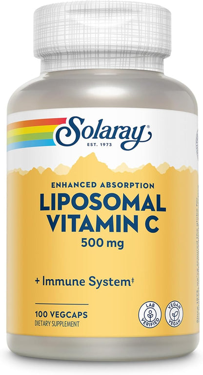 SOLARAY Liposomal Vitamin C 500mg, Fat Soluble Vitamin C, Vegcaps, Flavorless, 100 Count