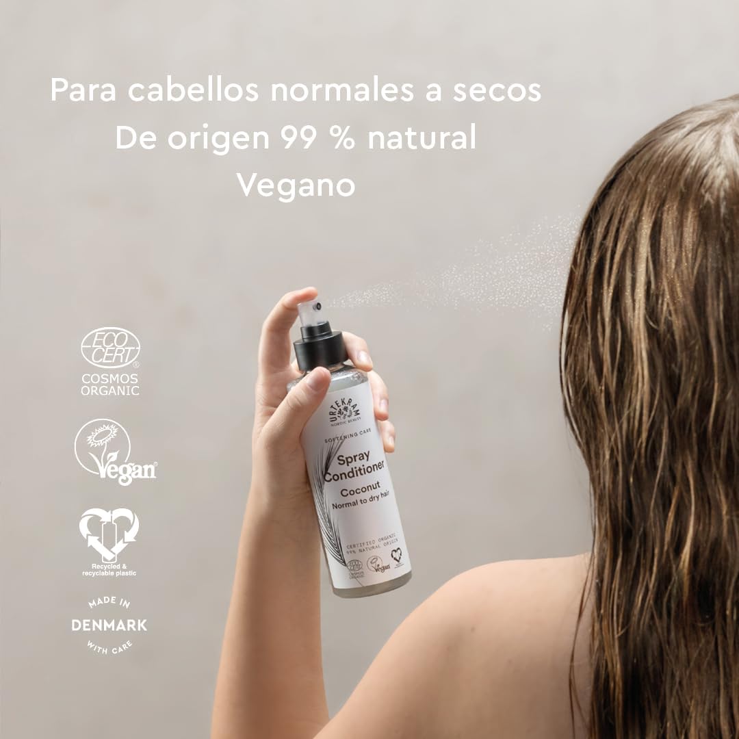 Urtekram Coconut Rinse Free Spray Conditioner with Organic Coconut Nectar, Natural Hydration and Frizz Control for Normal, Vegan and Natural Hair, 250 ml