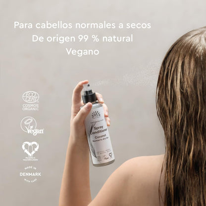 Urtekram Coconut Rinse Free Spray Conditioner with Organic Coconut Nectar, Natural Hydration and Frizz Control for Normal, Vegan and Natural Hair, 250 ml