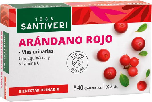 SANTIVERI - Lingonberry, Food Supplement Based on Lingonberry, Echinacea Juice and Vitamin C of Natural Origin, Helps Urinary Wellness - 40 Tablets