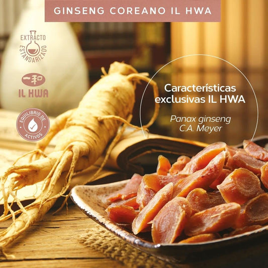 Ginseng Coreano Puro, Calidad Ilhwa, 500 mg, 50 cápsulas en Blíster | Panax Ginseng 100% Sin aditivos | Energía Física y Mental | Raíces Maduras de Cultivo Propio y Extracción Exclusiva
