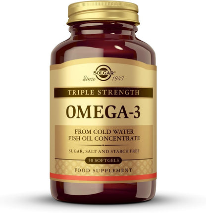 Solgar Omega 3 Triple Concentration, Heart Care Support, Cold Water Concentrated Fish Oil Brings EPA and DHA, 50 Capsules