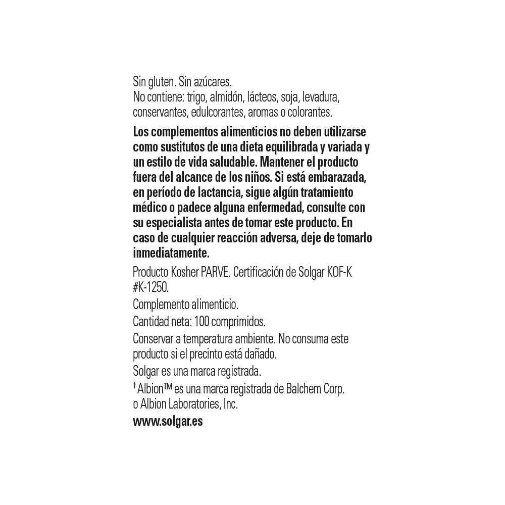 Solgar | Zinc Picolinate | Food Supplement that Improves Immune Function | With Zinc | For Men and Women | 100 Capsules