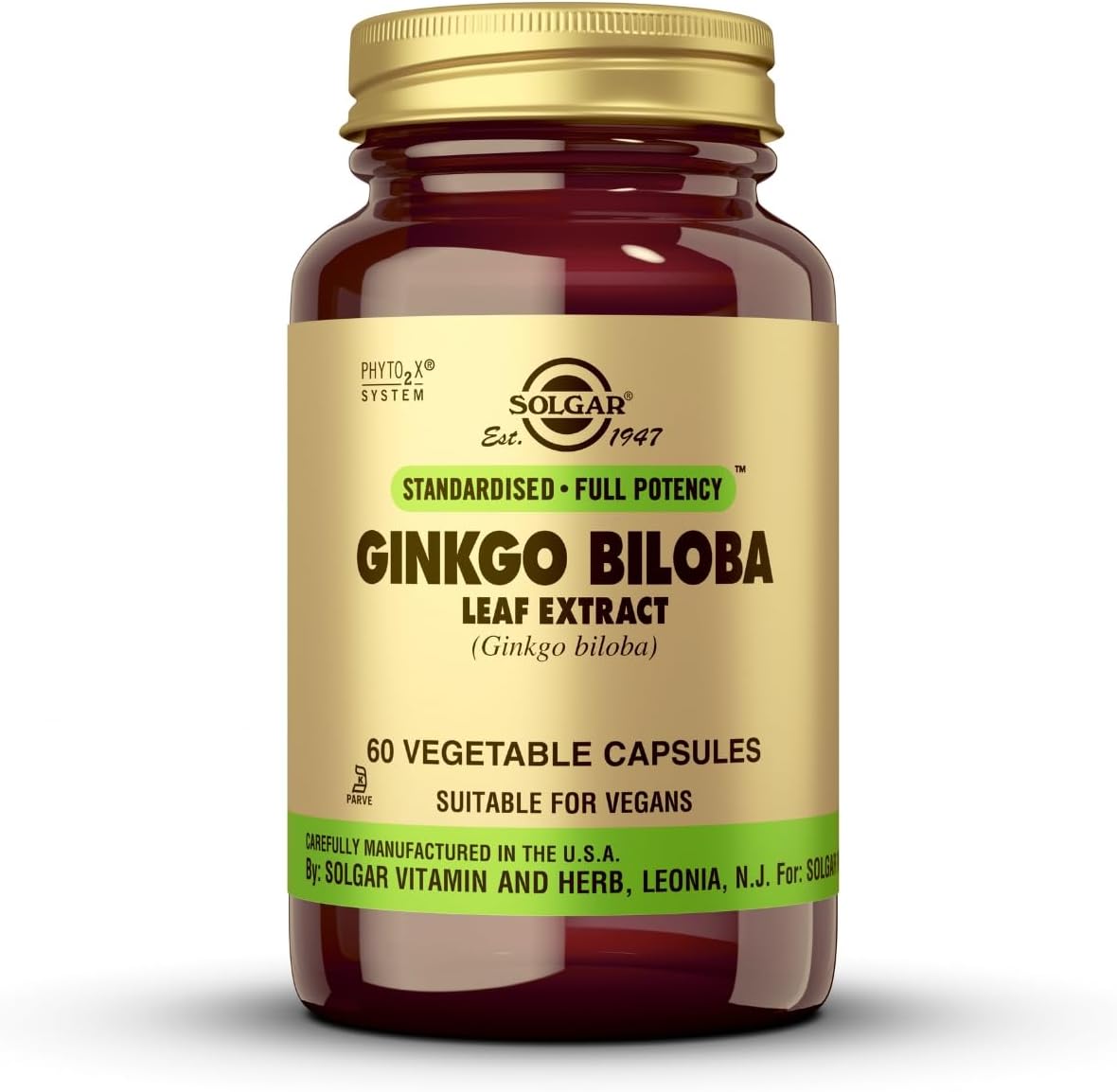 Solgar | Ginkgo Biloba Leaf Extract | 60 Vegetable Capsules, Brown, 100 g