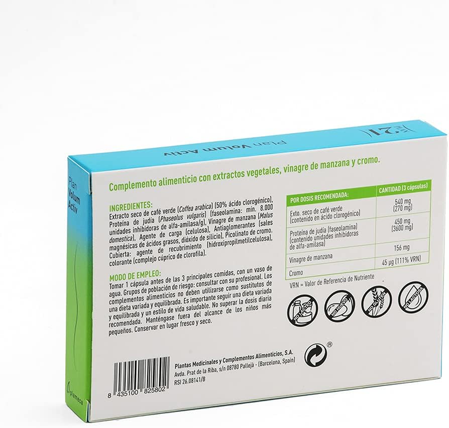 PLAMECA Volum Activ Plan with Dry Green Coffee Extract, Bean Protein, Apple Vinegar and Chromium Picolitan, 45 Vegetable Capsules