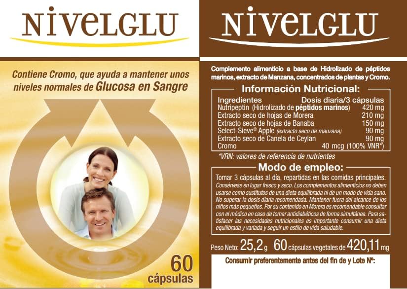 Levelglu 60 Capsules | Picolinate Chromium with Nutripeptin Marine Peptides, Cinnamon, Mulberry, Banaba, Cinnamon | Glucose Control - Blood Sugar | TONGIL 100% Natural