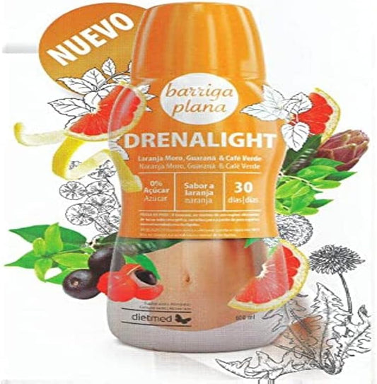 Dietmed | Drenalight Flat Belly - 600ml Oral Solution | Orange Red Moor, Guarana and Green Coffee | 30 days