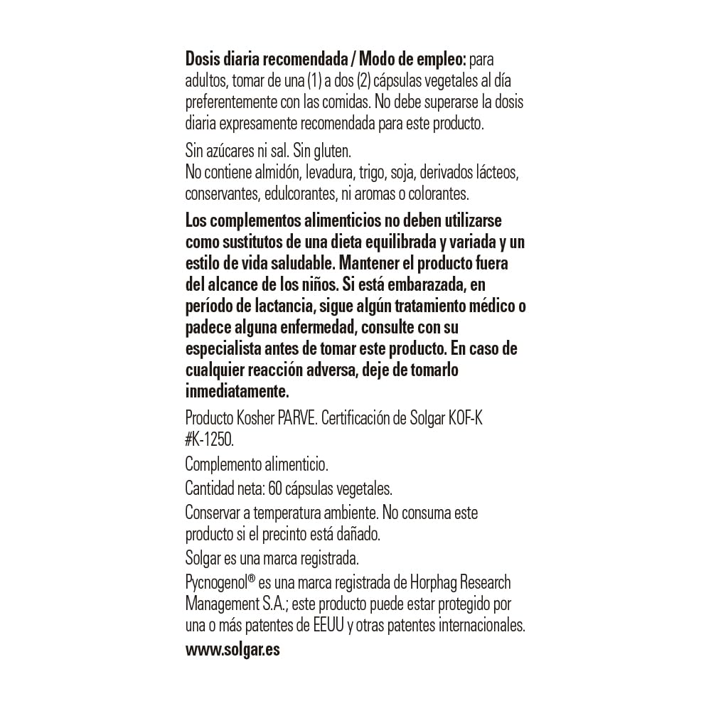 Solgar Pycnogenol Vegetable Capsules 100 mg, Pack of 30