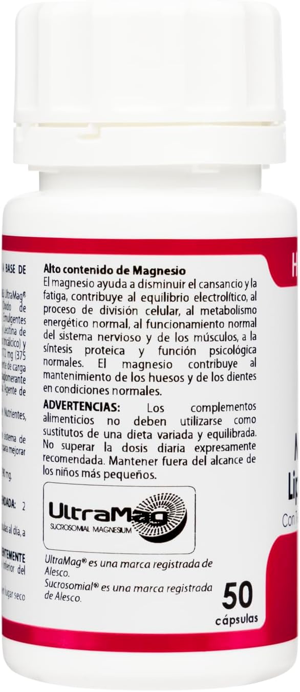 Holomega Magnesium Liposomal | Equisalud | With Ultramag, High Absorption Magnesium | 50 Capsules