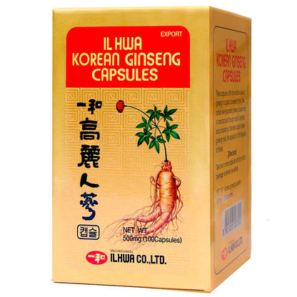 Ginseng Coreano Puro, Calidad Ilhwa, 500 mg, 100 cápsulas | Panax Ginseng 100% Sin aditivos | Energía Física y Mental | Raíces Maduras de Cultivo Propio y Extracción Exclusiva | de TONGIL