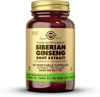 Solgar Siberian Ginseng Root Extract Vegetable Capsules - Pack of 60, Multicolor, 60 Count