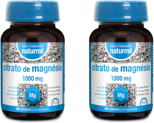 NATURMIL Citrato de Magnesio 1000mg - Pack 2 Unidades de 60 Comprimidos - Absorción Óptima