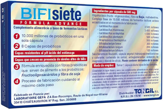 Bifisiete Advance Formula - Intestinal Probiotics & Prebiotics - 8 Stabilized and Resistant Bacterial Strains with 10 Billion CFU Guaranteed - 30 Tong-Il Capsules
