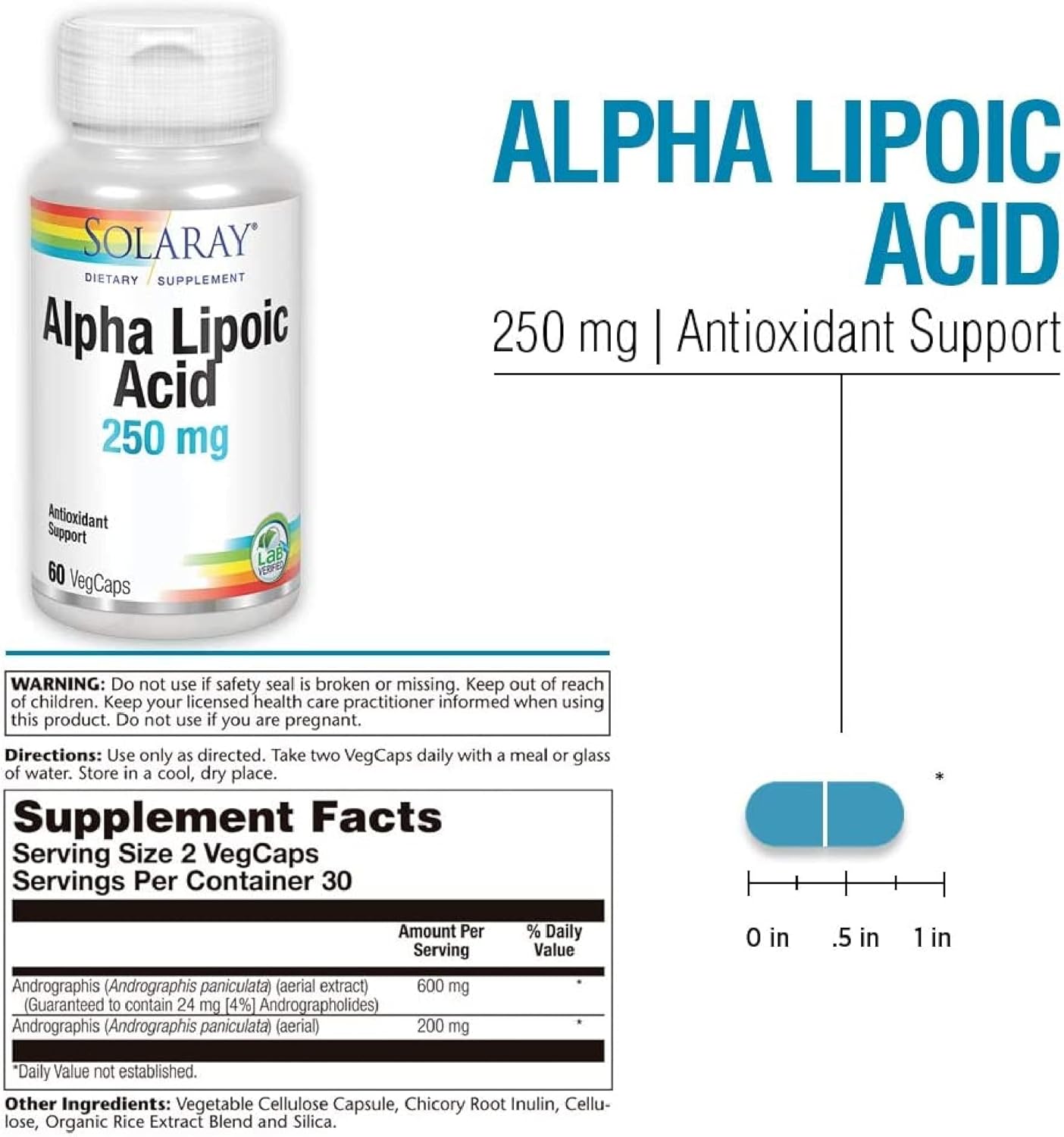 Solaray Alpha Lipoic Acid 250mg | Alpha Lipoic Acid | 60 VegCaps