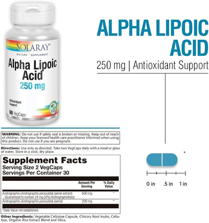 Solaray Alpha Lipoic Acid 250mg | Alpha Lipoic Acid | 60 VegCaps