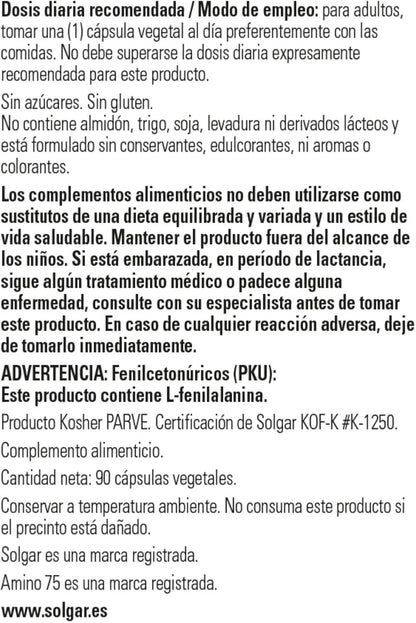 Solgar, Amino 75, Essential Amino Acids, 90 Vegetable Capsules