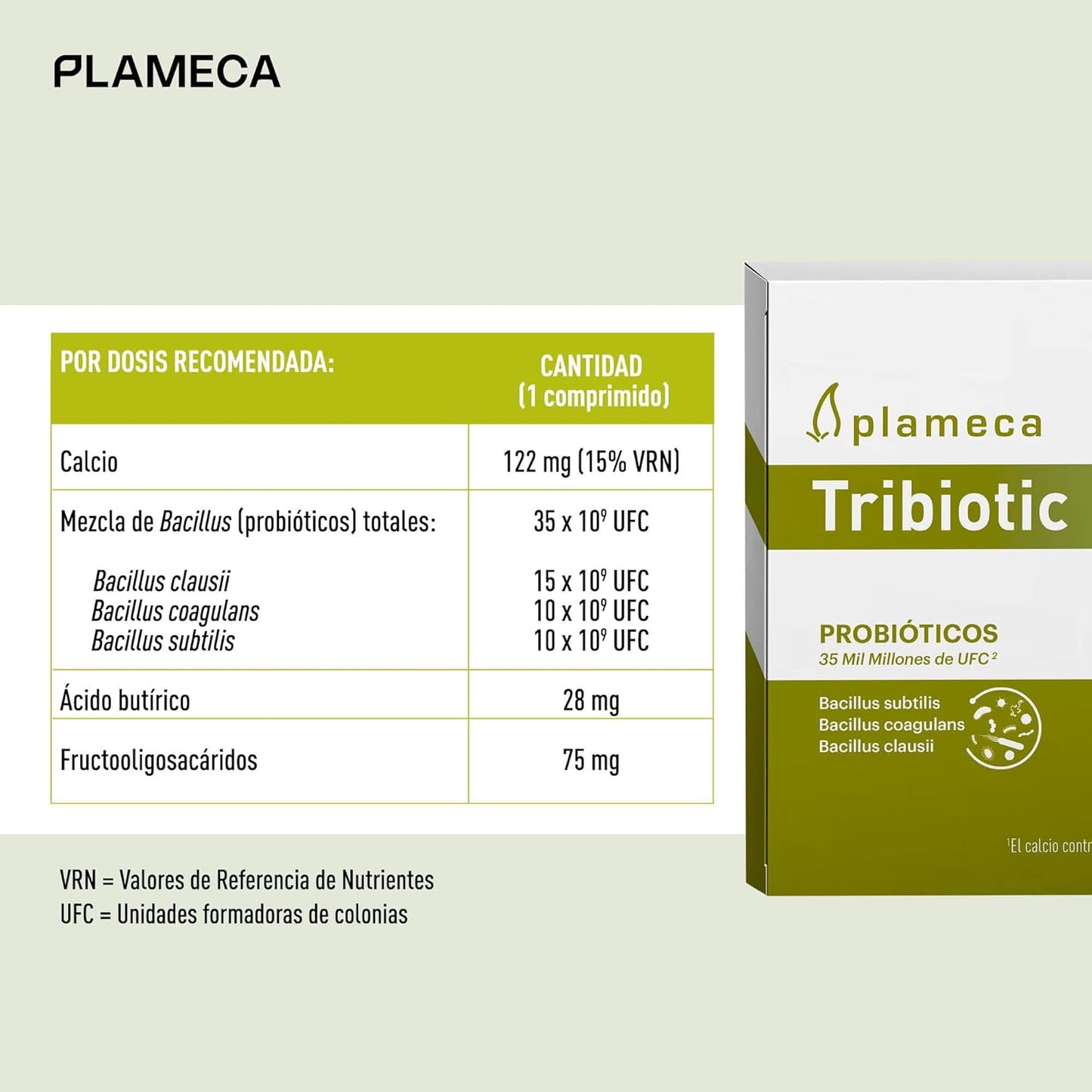 Plameca Tribiotic - 3 in 1 Formula - Intestinal Probiotics and Prebiotics, with Postbiotic - Improves Integral Digestive Health - 30 Tablets for 30 Days