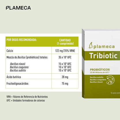 Plameca Tribiotic - 3 in 1 Formula - Intestinal Probiotics and Prebiotics, with Postbiotic - Improves Integral Digestive Health - 30 Tablets for 30 Days