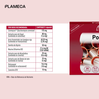PLAMECA - Polycol One with Red Rice Yeast, Reduces and Maintains Cholesterol Levels, Liver in Good Condition, New Formula with Gugul, Artichoke and Dandelion - 30 Capsules (Pack of 2)