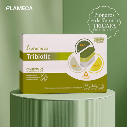 Plameca Tribiotic - 3 in 1 Formula - Intestinal Probiotics and Prebiotics, with Postbiotic - Improves Integral Digestive Health - 30 Tablets for 30 Days