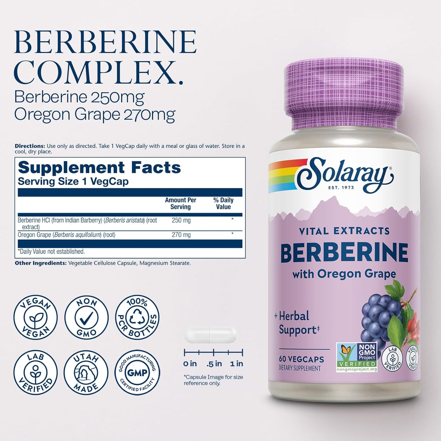 Solaray, Berberine Root Extract (Barberry Root Extract), 60 Vegan Capsules