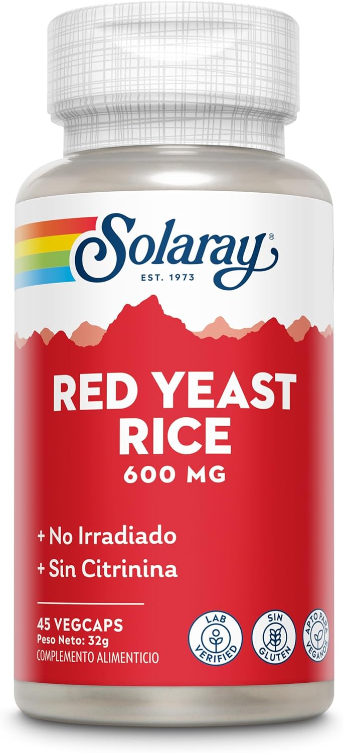 SOLARAY® Arroz de Levadura Roja - 45 Cápsulas Vegetarianas - Fórmula Cardiovascular a Base de Monascus Purpureus - Sin Gluten - Apto para Veganos